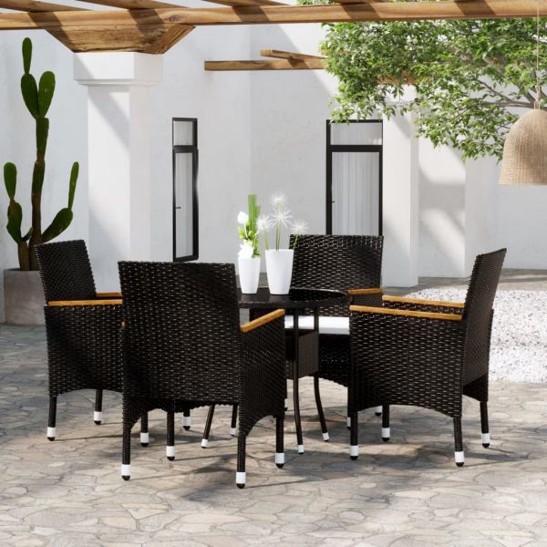 5 Peças Conjunto de Jantar para Jardim Vime Pe Preto 3058494