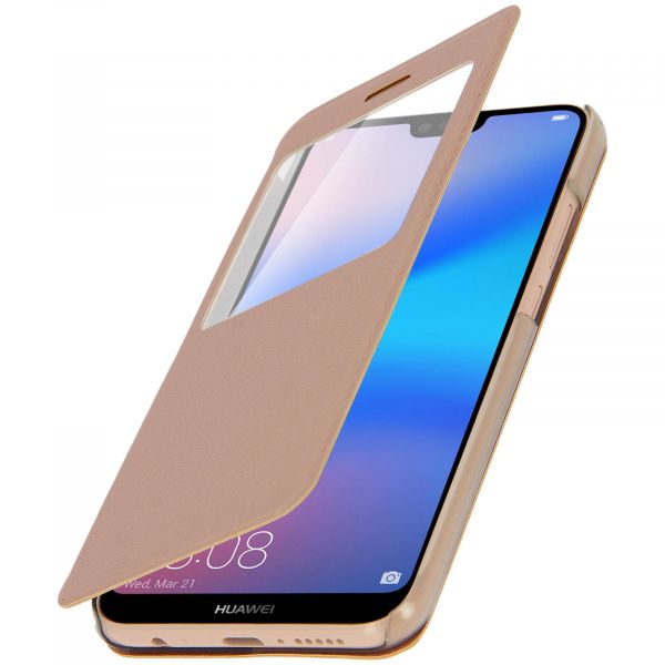 Avizar Capa Livro Huawei P20 Lite Janela Estrutura Rígida Dourado