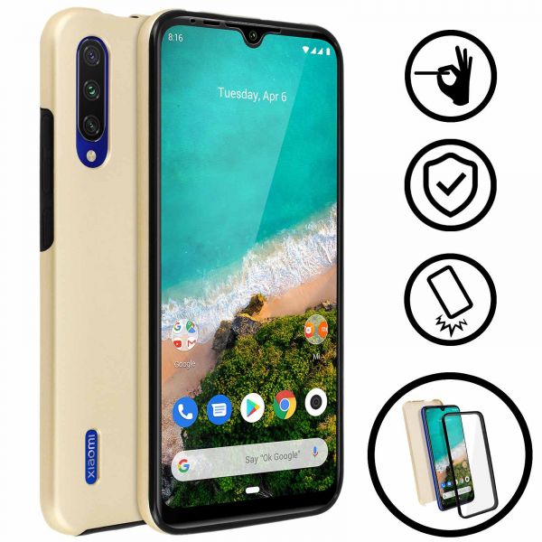 Avizar Capa Xiaomi Mi A3 360ª Silicone Policarbonato Dourado