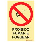 Sinal de Proibição Proibido Fumar e Foguear Pvc Opaco 200 X 70mm