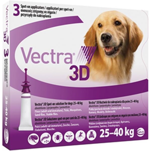 Pipetas Vectra 3D Antiparasitário Cão 25kg - 40kg 3 pipetas | KuantoKusta