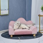 Pawhut Sofá para Animais Pequenos Encosto em Forma de Ondas 63x43x40 cm Rosa