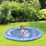 Pawhut Splash Pad Tapete Aquático com Pulverizador 170 cm Tapete Anti-respingos Piscina Portátil de Verão Azul
