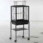 Pawhut Gaiola Passáros com Suporte Desmontável Gaiola com 4 Rodas Teto com Abertura 2 Comedouros 2 Poleiros e Bandeja Periquitos Canários 47x35x106,5cm Branco