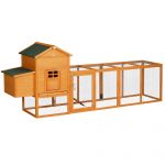 Pawhut Galinheiro de Madeira 3-6 Galinhas com Teto Asfáltico Porta com Trava Bandeja Amovível e Rampa 297,5x68x118cm Madeira