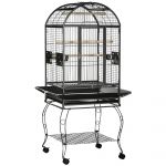 Pawhut Gaiola Pássaros Gaiola de Metal Aves com 2 Portas Poleiros Bandeja Amovível e 4 Rodas 80x76,5x168 cm Cinza Escuro