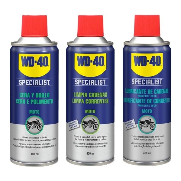 Pack de 3 sprays WD40 Specialist Moto Tripack - Lubrifiant sur La Bécanerie
