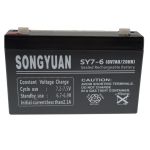 Songyuan Bateria Chumbo Selada Recarregável 6V / 7Ah Ref SY7-6 NP7-6 MP-7-6 LC-R067R2P Alarmes, a Ups