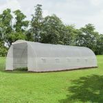 Outsunny Estufa de Jardim Tipo Túnel para Cultivo com 12 Janelas e Porta de Enrolar Aço e Pe 800x300x200 cm Branco