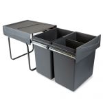 Emuca Baldes do Lixo de Reciclagem Cozinha, 2x20 L, Fixação Inferior, Extração Manual, Plástico, Cinza Antracite - 8199423