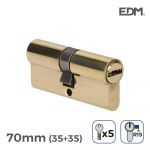 EDM Cilindro de Latão 35 + 35 mm Total 70 mm com 5 Chaves de Segurança Incluídas