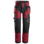 Snickers Workwear Pantalones Largos de Trabajo Flexiwork+ Bolsillos Flotantes 6902 Rojo / Negro Talla 48
