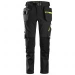 Snickers Workwear Calça Largos de Trabajo Elásticos Flexiwork Softshell Slim Fit Bolsillos Flotantes 6940 Negro / Amarillo Neón 50