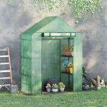 Outsunny Estufa de Jardim 140x70x190cm Estufa com 4 Prateleiras Porta Enrolável Cobertura de Pe 140g/m² e Estrutura de Aço Verde - 845-511