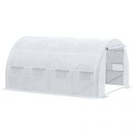 Outsunny Estufa de Túnel de Jardim 4x3x2m com Porta Enrolável 8 Cobertura de Pe 140g/m² e Metal Galvanizado Branco - 845-612V01WT