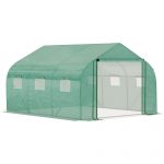 Outsunny Estufa de Túnel 3,5x3x2m Estufa de Jardim com Porta e 6 Enroláveis de Polietileno Metal Galvanizado Verde - 845-563