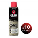 3 EN UNO Pack de 10 Unidades Profesional, Lubrificante de Cadenas com Ptfe, Spray 250 ml. - LoteSGS1077