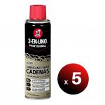 3 EN UNO Pack de 5 Unidades Profesional, Lubrificante de Cadenas com Ptfe, Spray 250 ml. - LoteSGS1076