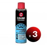 3 EN UNO Pack de 3 Unidades Profesional Lubrificante Transparente Grasa Blanca de Litio em Spray, 250 ml. - LoteSGS1055