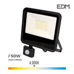 EDM Projetor led 50w 4000lm 4000k Luz Dia com Sensor de Presença 23,8x4,5x19,2cm