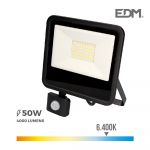 EDM Projetor led 50w 4000lm 6400k Luz Fria com Sensor de Presença 23,8x4,5x19,2cm