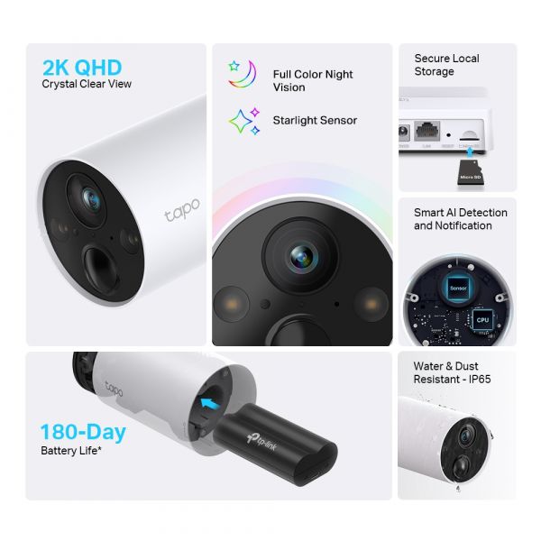 TP-Link Tapo C420S2 Sistema 2x Câmaras Segurança Inteligentes Com Bateria + Hub