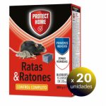 Pack 20 Unidades.raticida Protect Home Bloques Brodifacoum Alta Eficacia, Mata Ratas e Ratones, 15 Dosis 20 Grs. LoteSGS1266