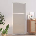 Porta de Interior 93x201,5 cm Vidro Fosco e Alumínio Branco - 350578 - 350578