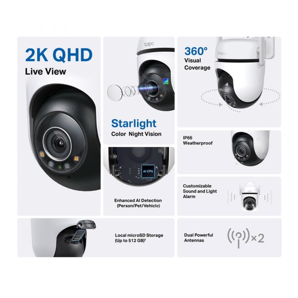 TP-Link Tapo C520WS Câmara de Segurança Wi-Fi Exterior 2K Pan/Tilt