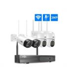 Hiseeu Kit CCTV WiFi videovigilância 8CH 4 câmaras 3MP 2 fixas + 2 rotativas