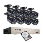 Zosi Kit Vigilância 8 Câmaras Pretas com Disco HDD 1 Tb para Gravação Imagens
