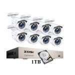 Zosi Kit Vigilância 8 Câmaras Brancas Com Disco Hdd 1 Tb Para Gravação Imagens