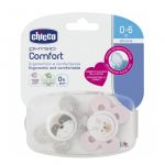 Chicco Chupeta Silicone Physio Comfort Animais Coelho e Confetes Menina 0-6M 2x