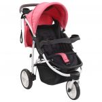 Carrinho Bebé com Três Rodas Rosa e Preto - 10181