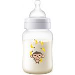 Philips Avent Biberão Anti Cólicas Tetina de Silicone Fluxo Lento Safari Macaco (260 ml) +1 M. Transparente