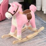 Homcom Cavalo de Baloiço com Boca e Cauda Móveis 65x32,5x61 cm Rosa - 330-109PK
