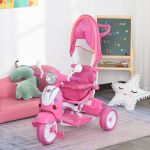 Homcom Triciclo para Crianças Dobrável com luz e música 102x48x96 cm Rosa - 370-093PK