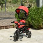 Homcom Triciclo para Crianças 2 em 1 com capota ajustável acima de 18m Vermelho 92x51x110cm