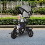 Homcom Triciclo para Crianças 2 em 1 com capota ajustável acima de 18m Cinza 92x51x110cm