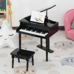 HomCom Mini Piano infantil 30 Teclas 52x50x49 cm Preto