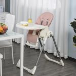 HomCom Cadeira de refeição ajustável e dobrável 6m+ com bandeja dupla 55x80x104 cm Rosa