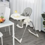 HomCom Cadeira de refeição ajustável e dobrável 6m+ com bandeja dupla 55x80x104 cm Cinza