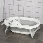 Banheira de bebé Dobrável 30 L Com Tampa Termossensível E Almofada Cinza E Branco