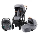 Britax Römer Smile Iii Trio Comfort Bundle Isense Travel System Frost Grey (cognac Handle)