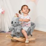 Homcom Baloiço Infantil com Forma de Coala com Fantoche para Bebés 18-36 Meses com Som Cinto de Segurança e Apoio para os Pés 60x33x50cm Cinza - 330-137