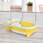 HOMCOM Banheira de bebé Dobrável com tampa Termossensível e Almofada Amarelo