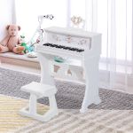 HomCom Piano Elétrico Infantil de 37 Teclas 53,5x27x63cm Branco