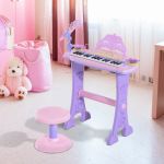 HomCom Piano Elétrico Infantil de 37 Teclas com Microfone e Banco Rosa