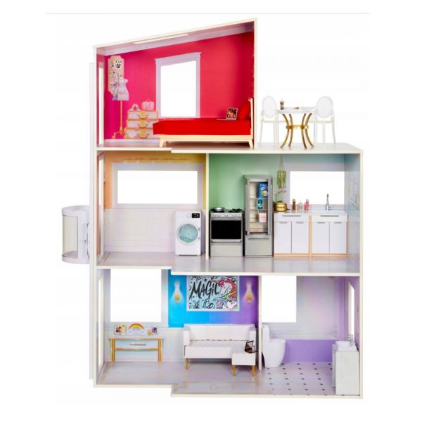 Casa de Boneca Rainbow High Doll House 3 Andares Em Madeira 574330 - mga