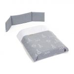 Cotinfant Conjunto de Capa de Edredão + Protector para Mini Berço Doco Sleeping (50 X 90 cm) Tipi Cinzento